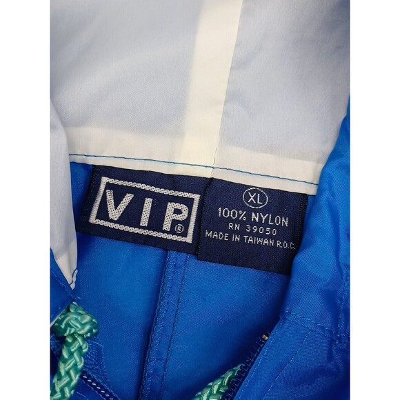 VIP Mens Pullover Navyblue Windbreaker Raincoat Nylon Jacket Pockets Sz XL - Picture 9 of 10